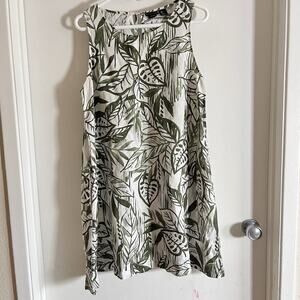 Tahari Women’s Linen White Black Floral Natura Sleeveless A-line Dress SZ L